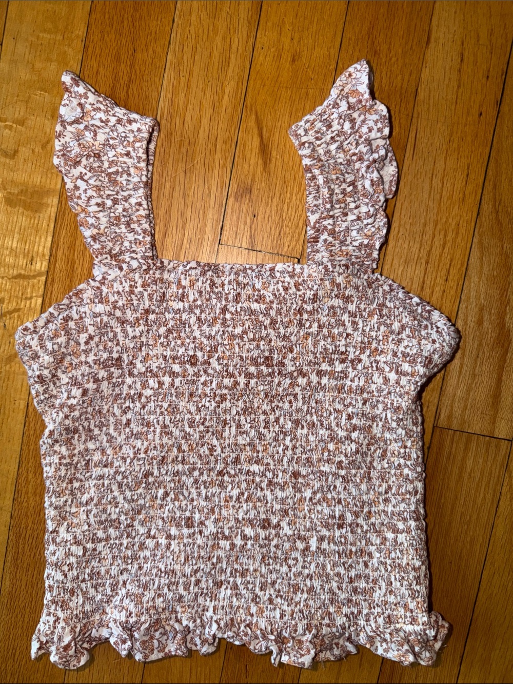 Cat & Jack Brown and White Smocked Ruffle Strap Tank